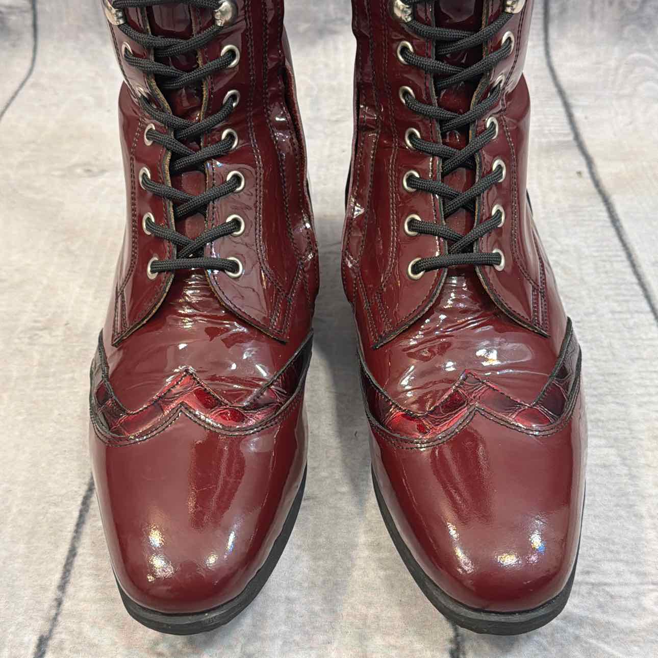 burgundy dress boots for women Leather Square Toe Heeled Ankle 6.5 US | 37 EU Croco Embossed Vegan Leather Lining Celeris Riding Boots BIA Burgundy